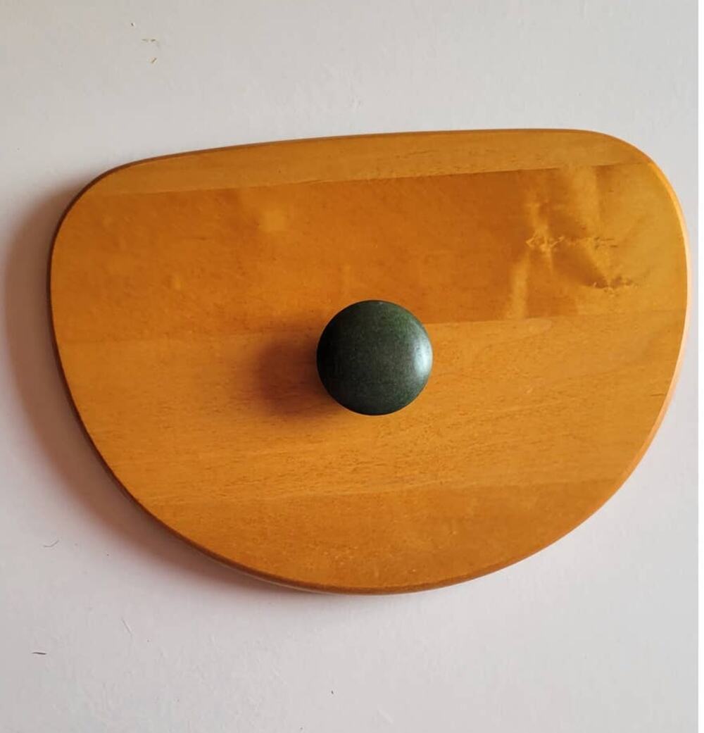 Longaberger Basket Crescent Shape Wood Lid With Green Knob 8.5" x 6"